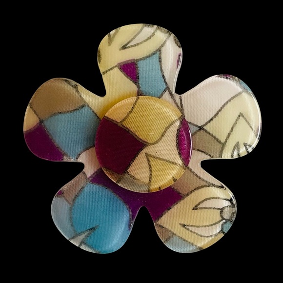 Vintage Jewelry - Vintage 60s Lucite Fabric Flower Brooch